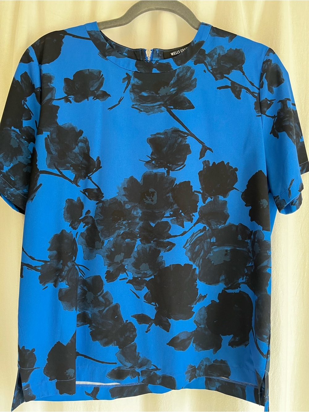 Wells Grace Royal Blue Short-Sleeve Floral Print Top